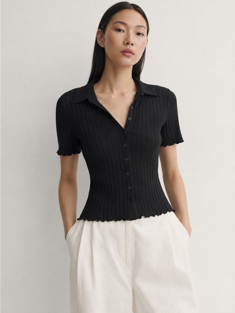 Club Monaco Black Ribbed Top